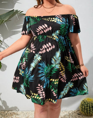 Maternity Tropical Print Off Shoulder Dress