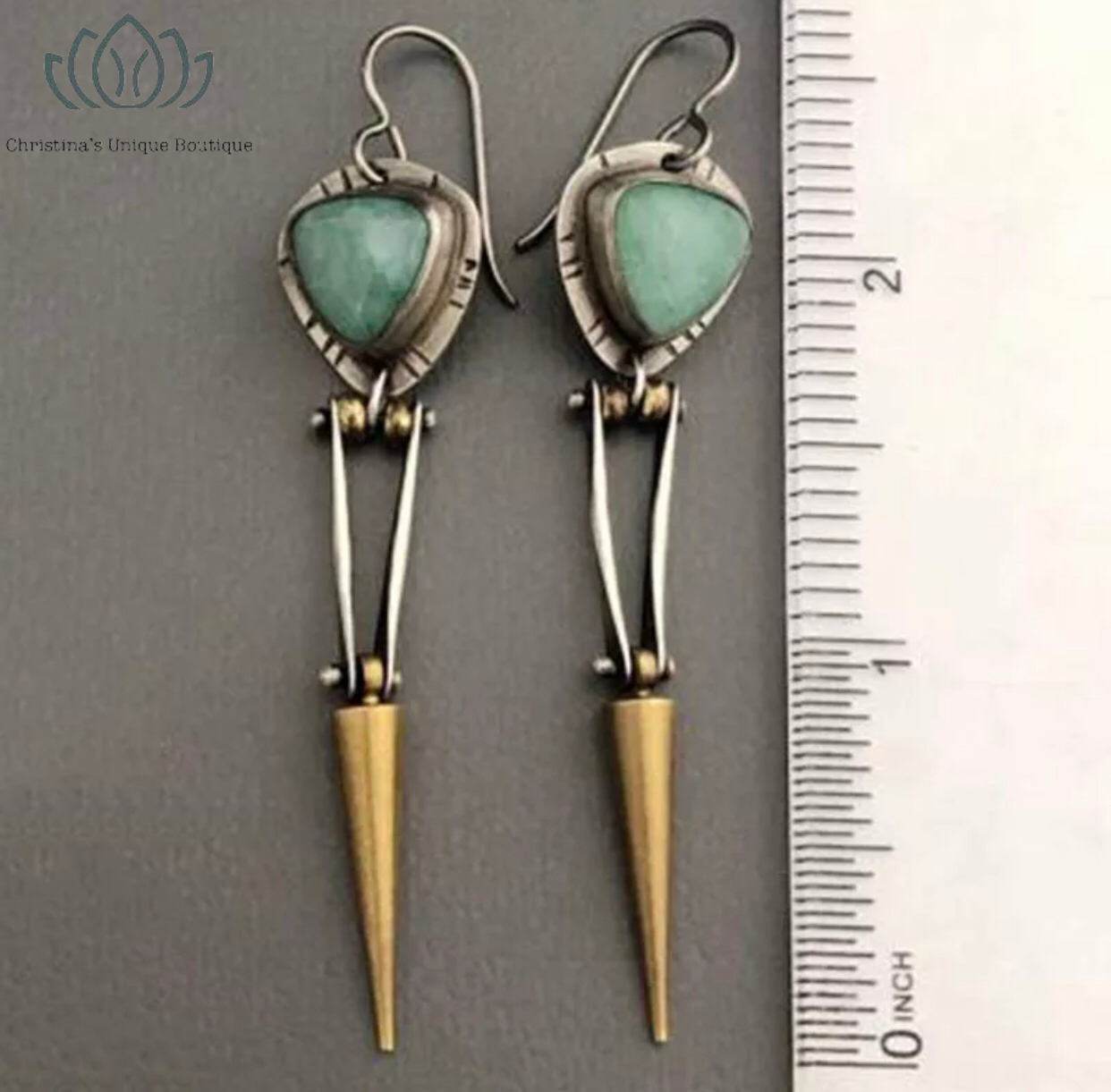 Fabulous two tone green turquoise inspired abstract decor dangle earrings - Christina’s unique boutique LLC