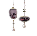 Creative asymmetric pink stone dangle earrings