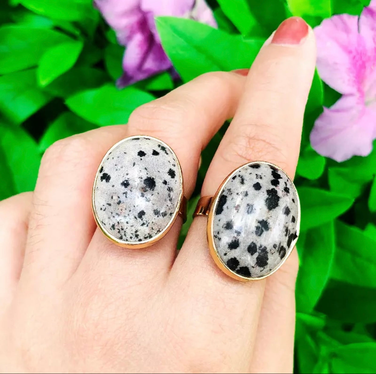Natural stingray coral stone ring.