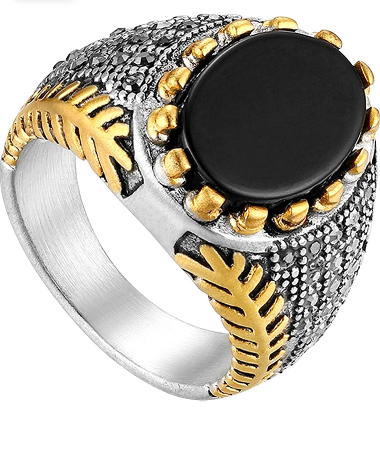 Men’s signet, vintage black onyx stone (inlay). 100% stainless steel. - Christina’s unique boutique LLC