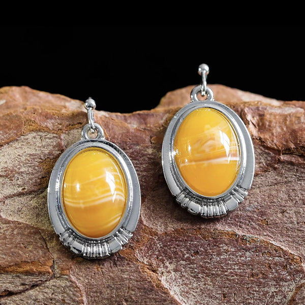 Orange agate oval shaped silver plated earrings. - Christina’s unique boutique LLC