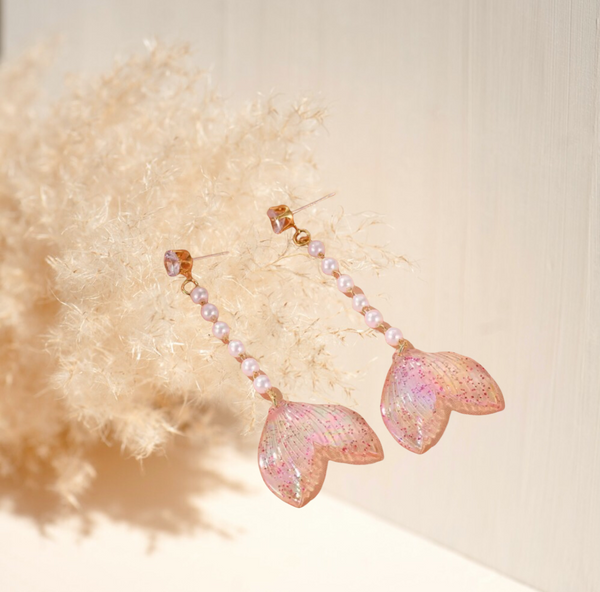 Glitter Rainbow Resin Mermaid Tail Drop Earrings
