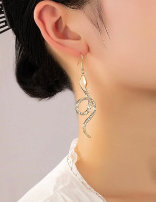 Rhinestone snake drop earrings