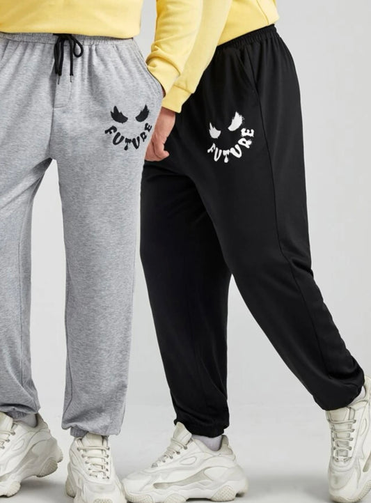 Extended sizes men 2pcs drawstring waist letter & graphic pattern sweatpants