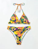 Floral print halter bikini swimsuit