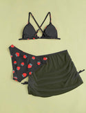 Teen Girls 3pack Strawberry Print Drawstring Bikini Swimsuit