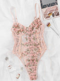 Plus embroidered mesh lace-up teddy bodysuit