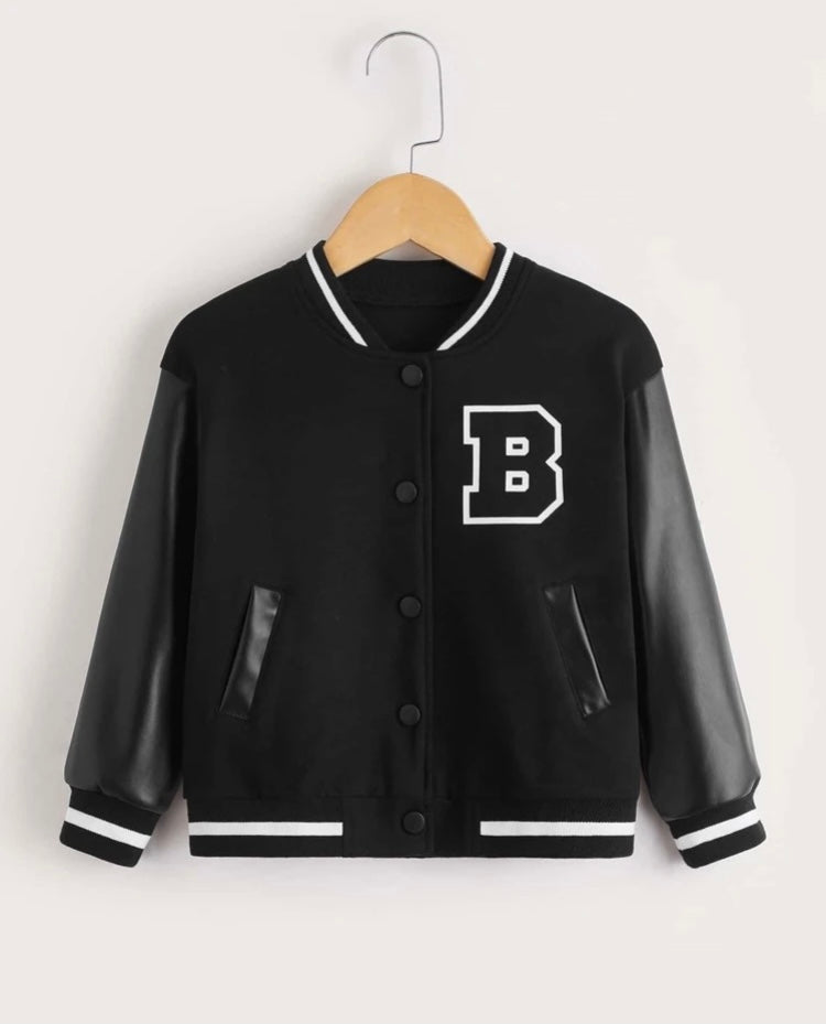 Toddler Boys Letter Graphic Striped Trim Bomber Jacket