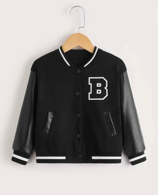 Toddler Boys Letter Graphic Striped Trim Bomber Jacket