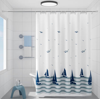Shower Curtain, Blue and White Nautical Fabric Shower Curtain, Weighted Hem & Washable Sailboat Bathroom Curtains with 14 Hooks (72x72 Inch)