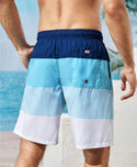 Men’s Colorblock Striped Print Drawstring Waist Swim Trunks - Christina’s unique boutique LLC