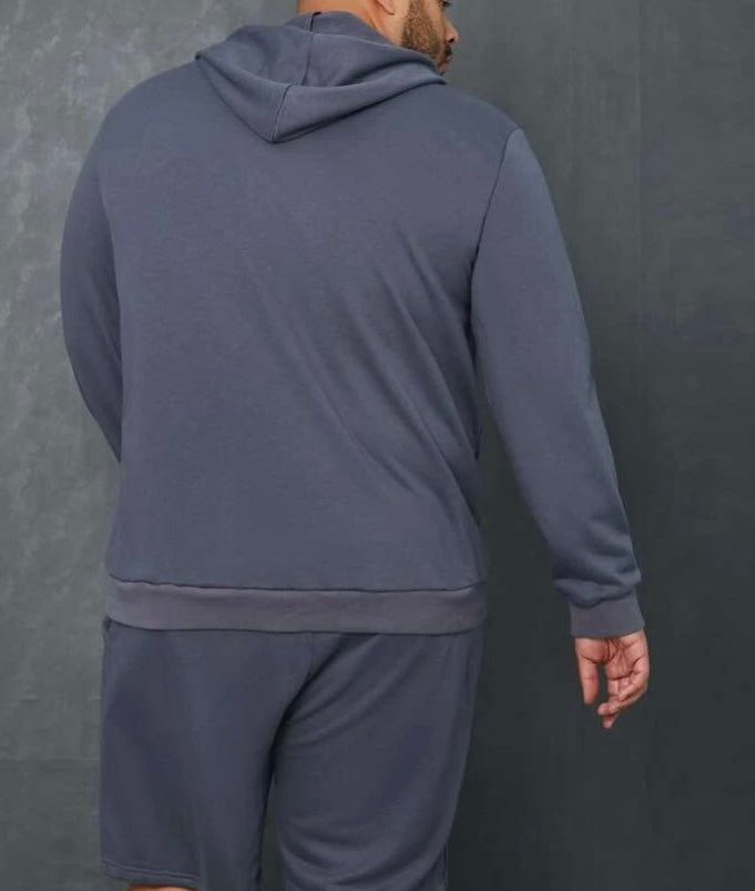 Extended Sizes Men Cartoon Face Print Drawstring Hoodie & Shorts