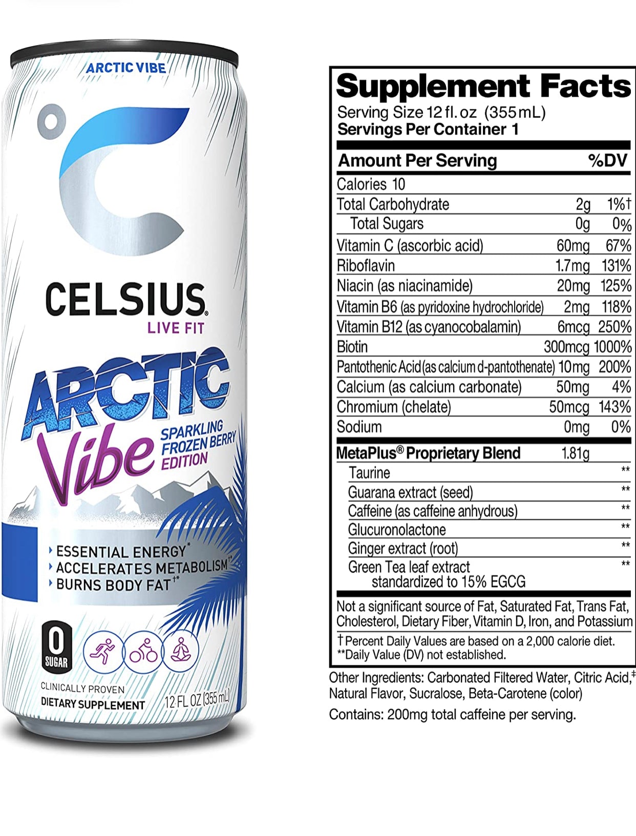 CELSIUS Essential Energy Drink 12 Fl Oz, Arctic Vibe Sparkling Frozen Berry Edition (Pack of 12)