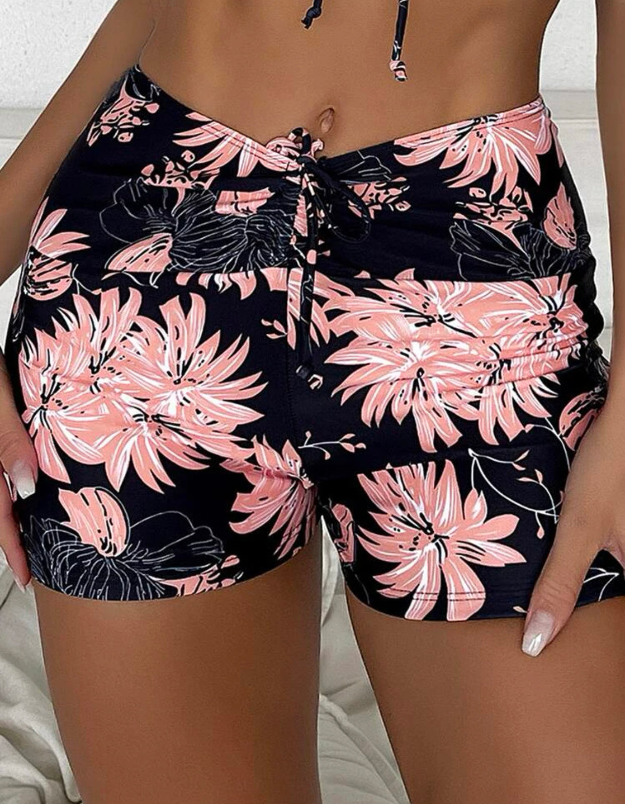 Floral print tie front bikini bottom