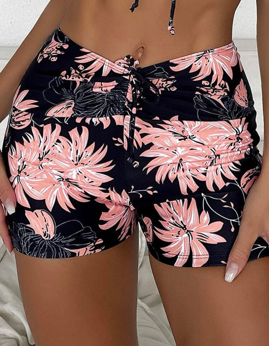 Floral print tie front bikini bottom
