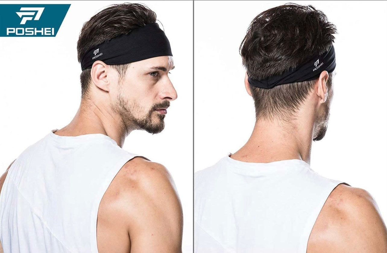 Mens Headband (4 Pack), Mens Sweatband & Sports Headband for Running, Cycling, Yoga, Basketball - Stretchy Moisture Wicking Hairband