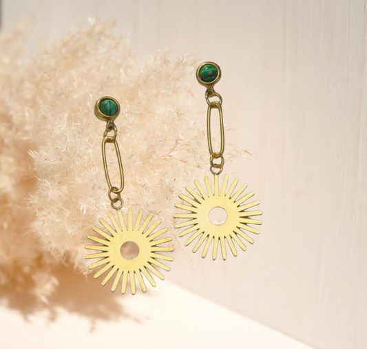 Gold coated round decor drop earrings