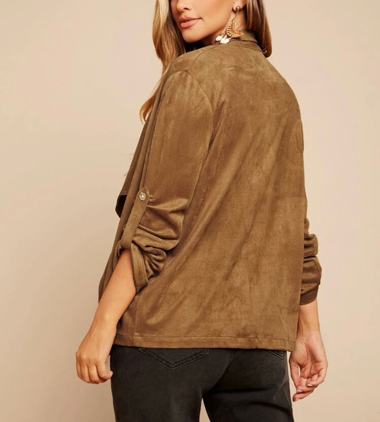 Waterfall collar solid suede coat