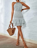 Ditsy Floral Print Layered Sleeve Backless Dress