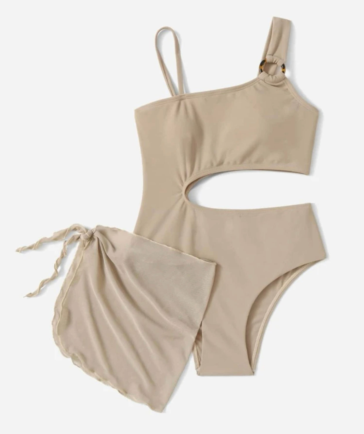 Girls cut-out one piece swimsuit with beach skirt