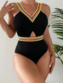 Striped tape one piece swimsuit