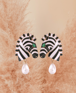 Black and white Horse Head Stud Earrings