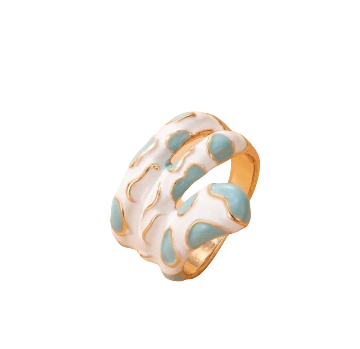 Lovely white and blue coated gold plated ring. Size 8.
