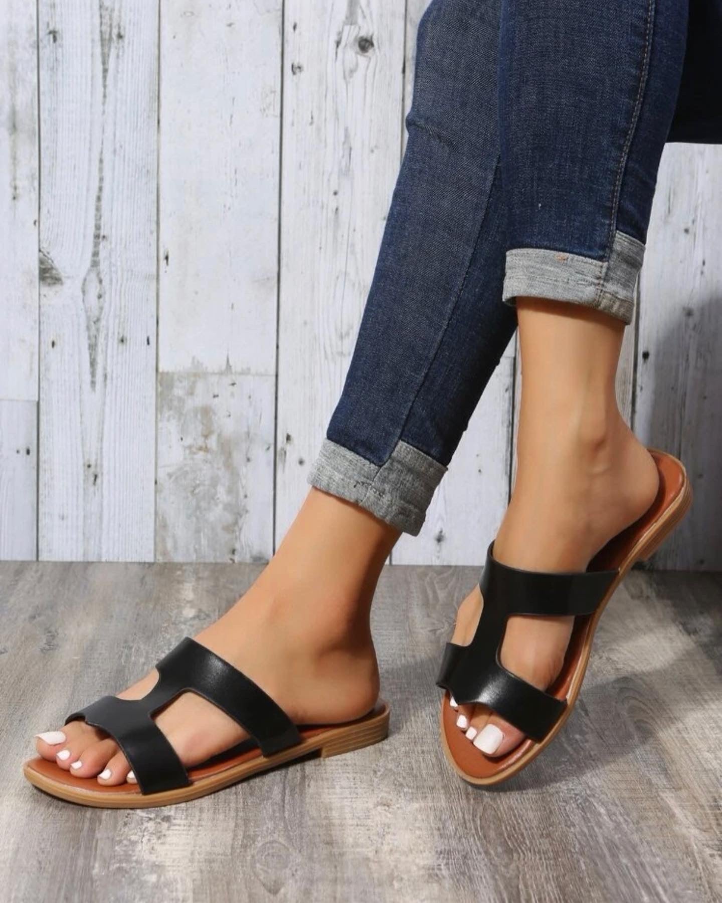 Minimalist cut out slide sandals