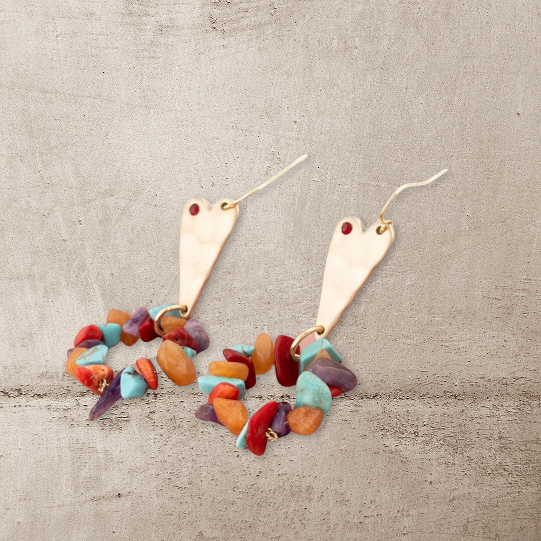 Heart and turquoise decor drop earrings