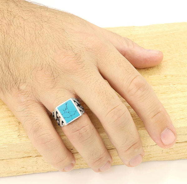 Mens Silver Ring with Turquoise Stone 925 Sterling Silver Turkish Handmade Jewelry Men's Rings