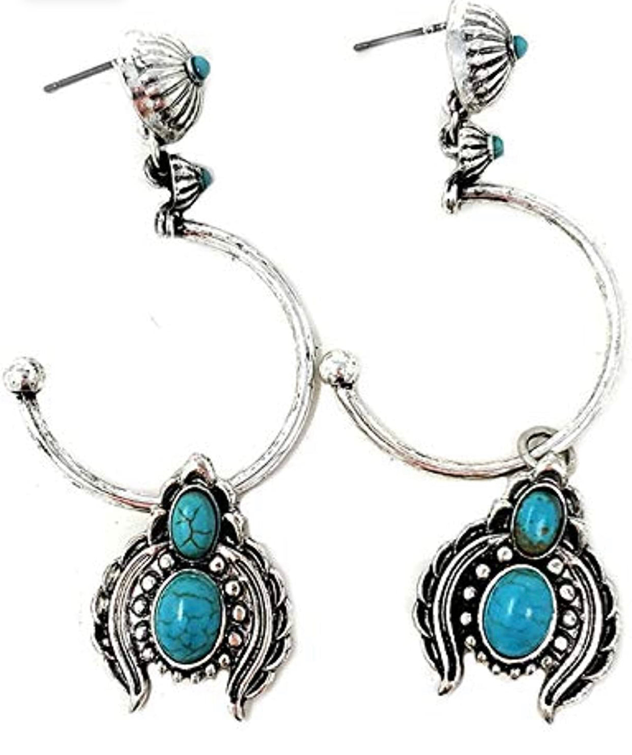 Western Turquoise Squash Blossom Dangling post Earrings Navajo - Christina’s unique boutique LLC