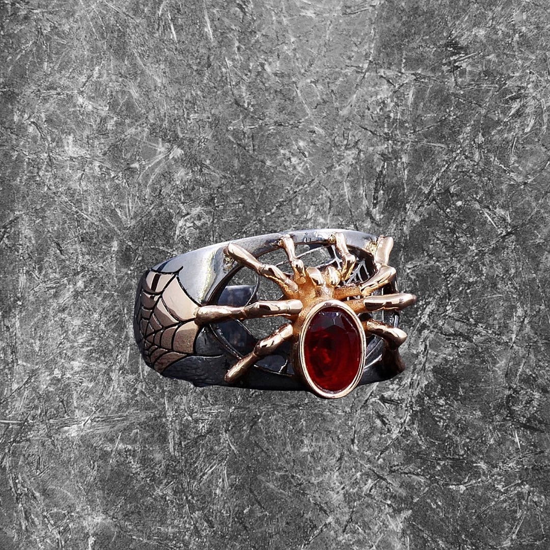 Men’s Ruby spider cobweb ring