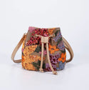 Mini sequin decor floral embroidered drawstring bucket bag