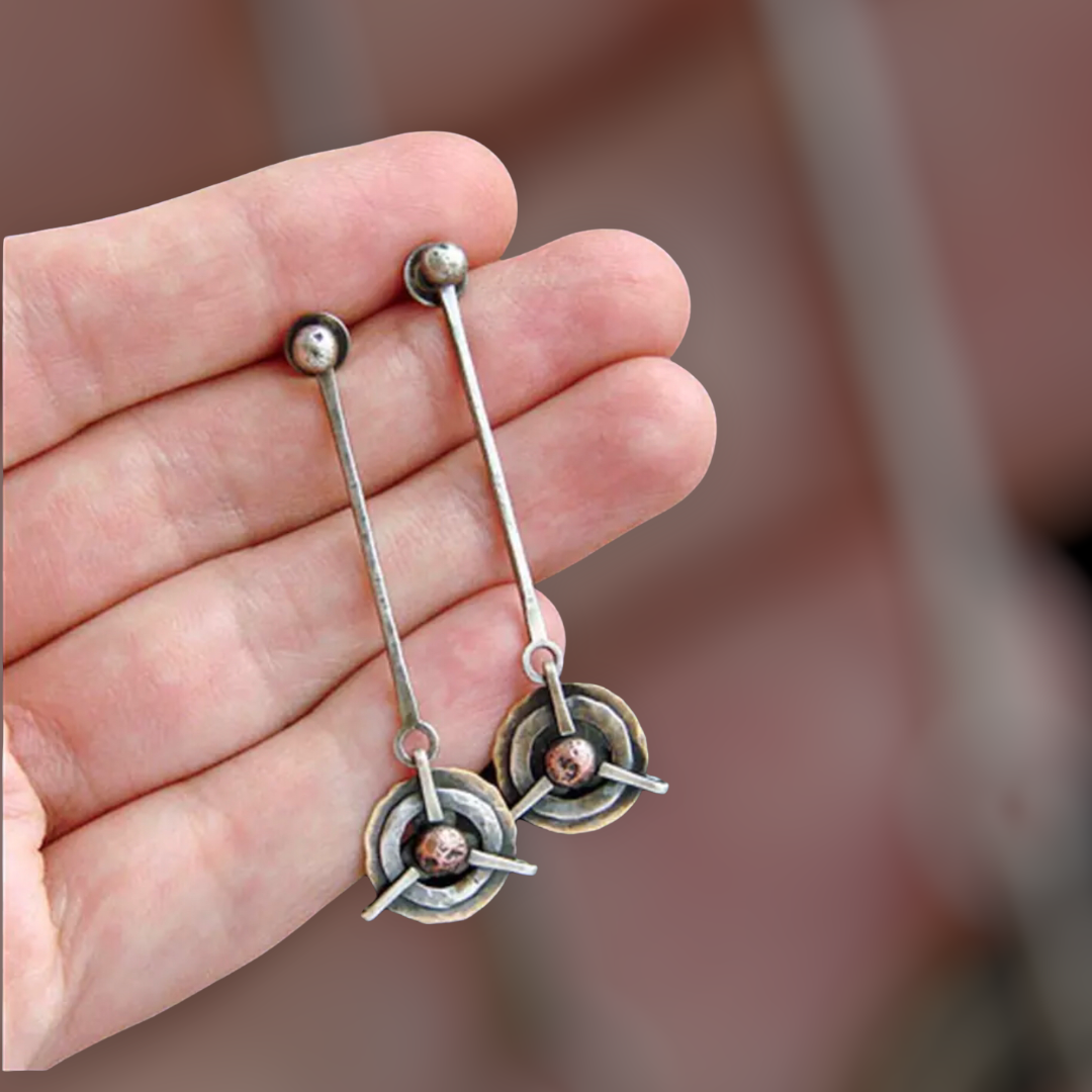 Gypsy Round Metal Drop Earrings Trend Women Jewelry New Antique Silver Color Long Rod Circle Pendant Earrings Accessories