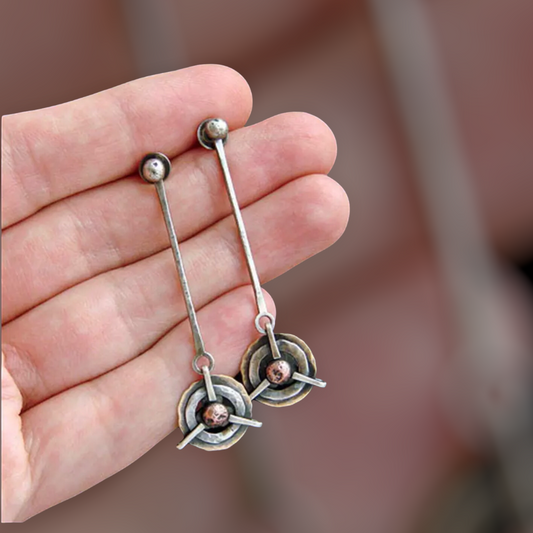 Gypsy Round Metal Drop Earrings Trend Women Jewelry New Antique Silver Color Long Rod Circle Pendant Earrings Accessories