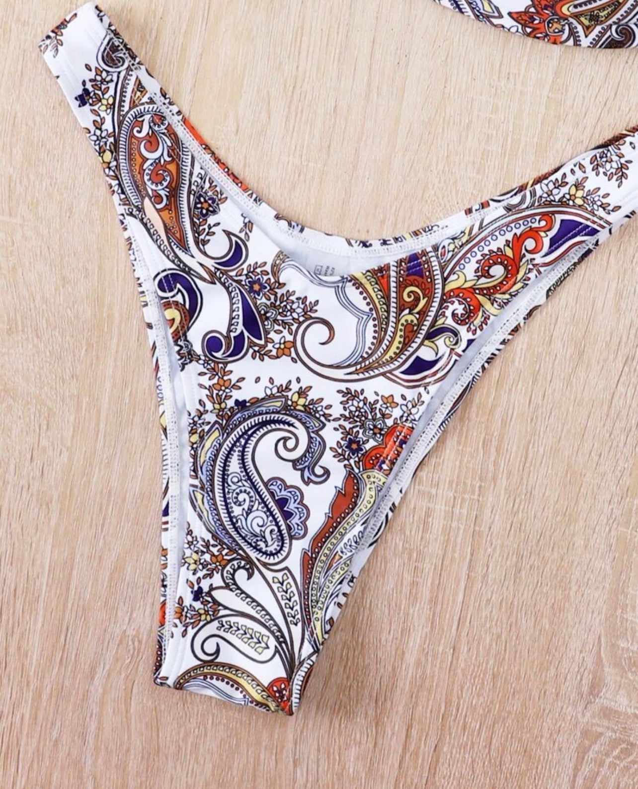 Paisley Ring Linked Halter Push Up Bikini Swimsuit