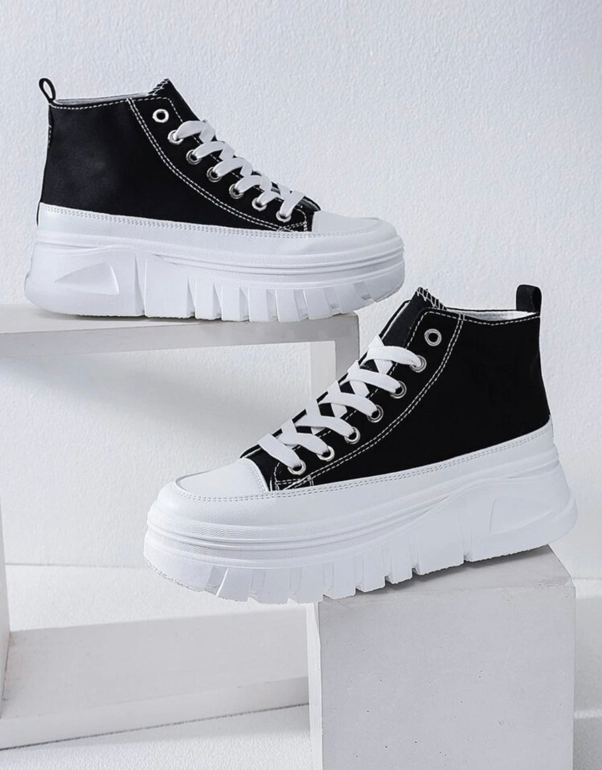 Lace-up front high top platform canvas shoes