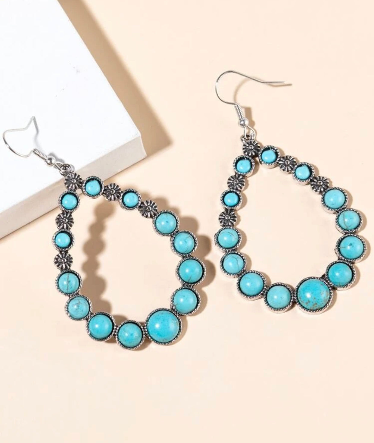 Turquoise decor hoop earrings - Christina’s unique boutique LLC