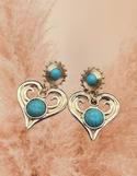 Beautiful heart shaped gold and turquoise drop earrings