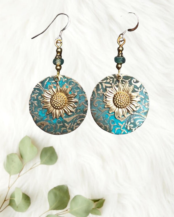 Geometric Gold-plated Sunflower Earrings