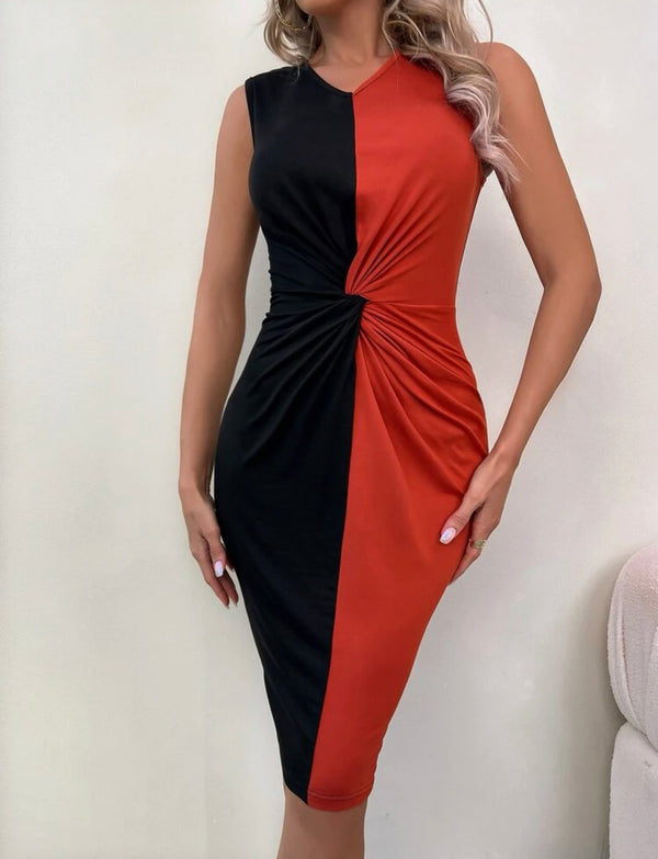 Color block twist detail bodycon dress