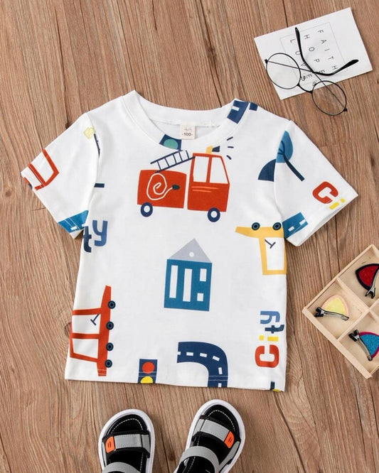 Toddler boys car & letter graphic tee