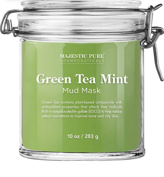 Green Tea Mint Mud Mask - Exfoliating Facial Face and Skin Mask for Blackhead and Acne - Rich in Antioxidant, Fight Free Radicals, 10 oz