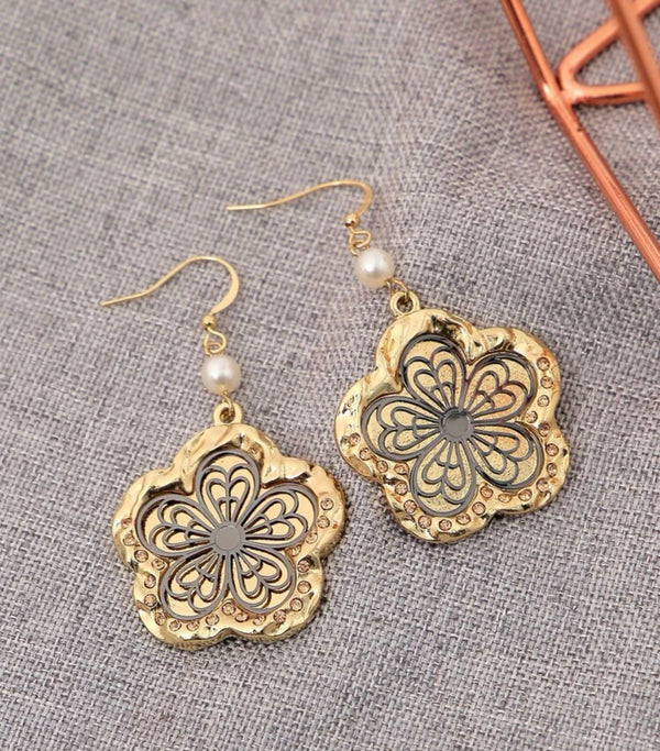 Rhinestone decor flower drop earrings