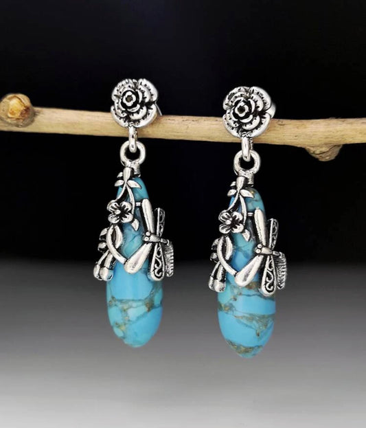 Stunning flower and dragonfly decor drop earrings
