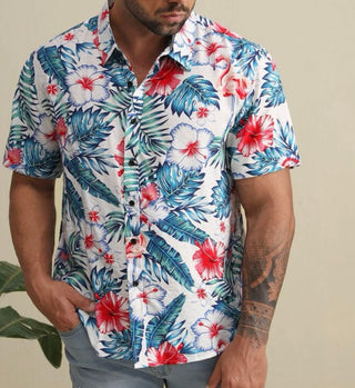 Extended sizes men random tropical print shirt