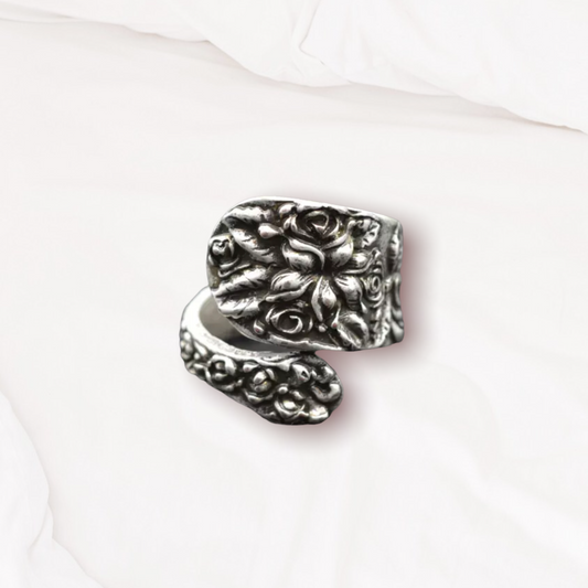 Vintage Spoon Ring Antique adjustable Silver Flower Ring. Style 4.