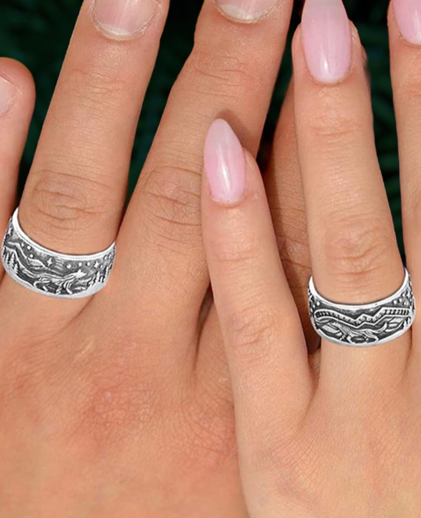 Wolf Rings for Men Women,Silver Plated Stainless Steel