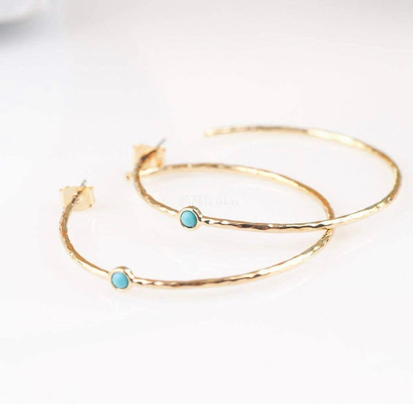 Blue Simulated Turquoise Gold Plated Brass Hoop Earrings